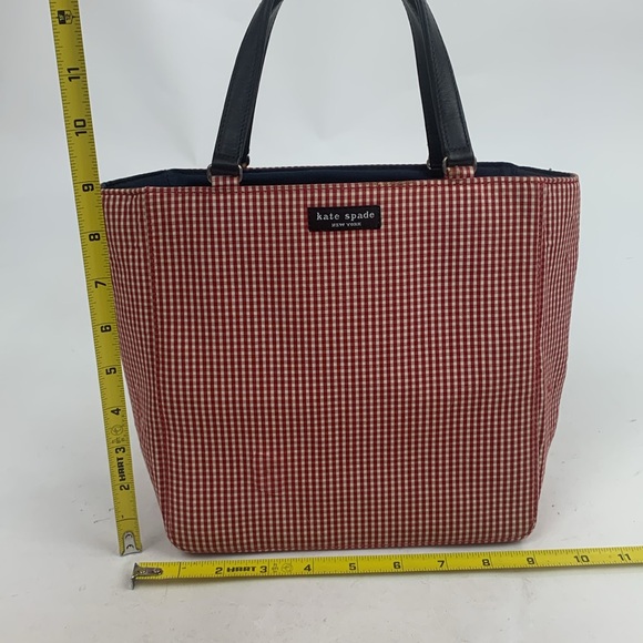 Kate Spade Vintage red white checkered satchel handbag purse black lined pockets - Picture 8 of 17